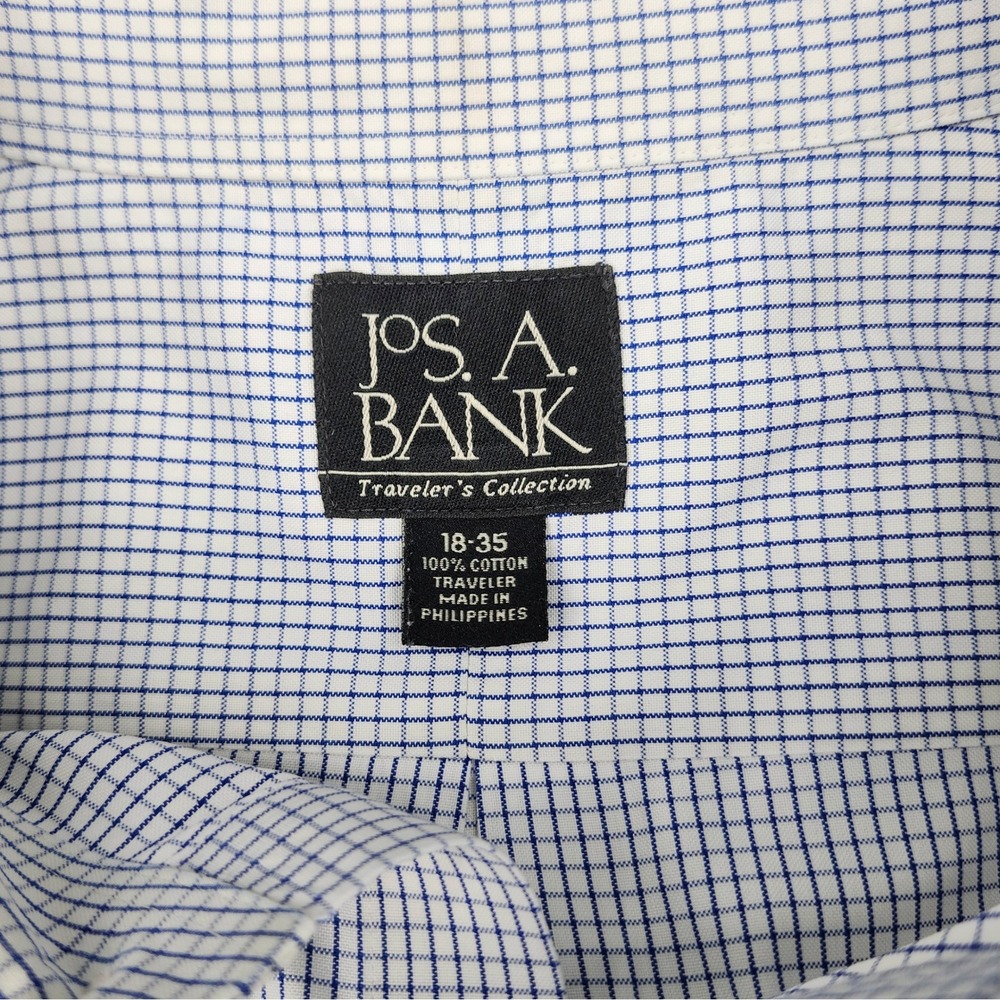 Jos. A. Bank Travelers Collection Blue White Check Dress Shirt 18-35 Mens
